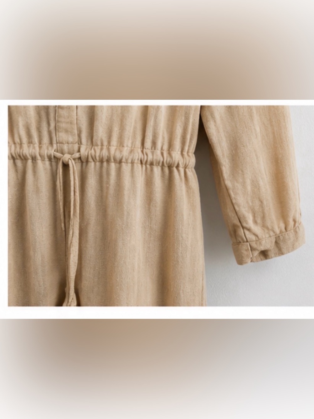 Free People Tan Button-Front Jumpsuit with Lace Back - Picture 3 of 8